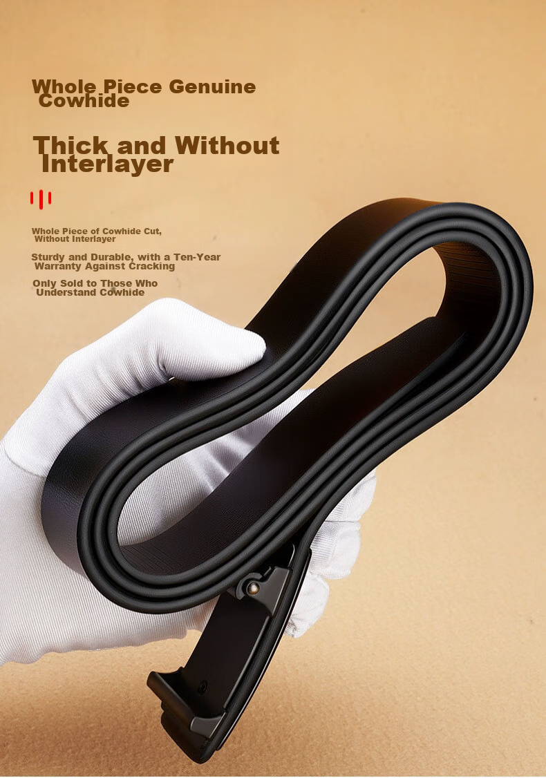 Huili Men's Genuine Leather Belt with Automatic Buckle, New High-Quality Cowhide Business Casual Simple Waist Belt 7