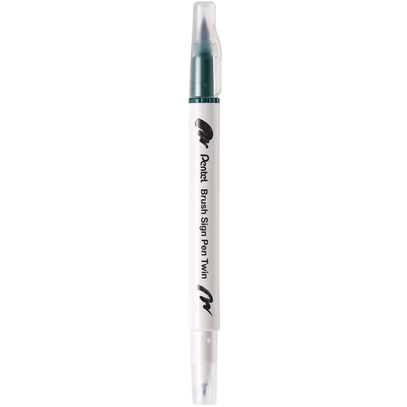 Pentel Dual-Tip Soft Drawing Pen, Student Marker, Calligraphy Pen, Sketching Pen for Art And Manga, Watercolor Pen SWSW30C-T125E Deep Gree