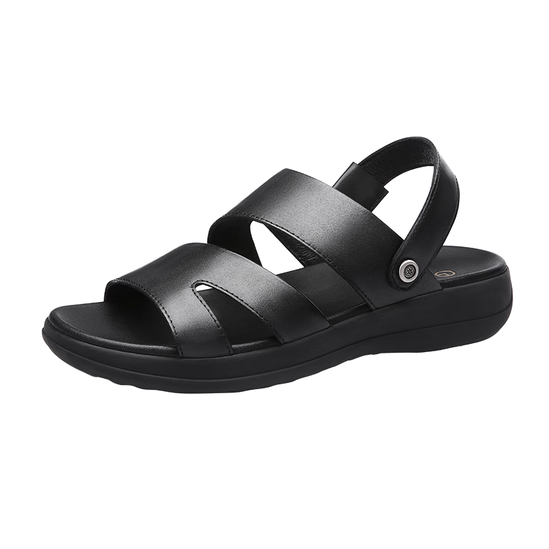 Goldlion Sandals for Men, Breathable Beach Shoes, Casual Outdoor Leather Shoes, 542810036AQF-Black Size 41