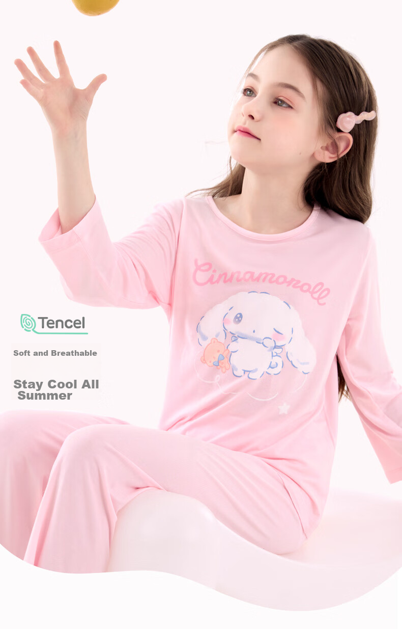 Hello Kitty Girls' Pajama Set Summer Stylish Children's Loungewear Big Kids Modal Air Conditioning Wear G002 Pink 150 1