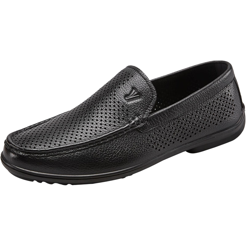 Eierkang Men's Perforated Breathable Driving Shoes Business Casual Leather Loafers Moccasins 57364W Black Size 43