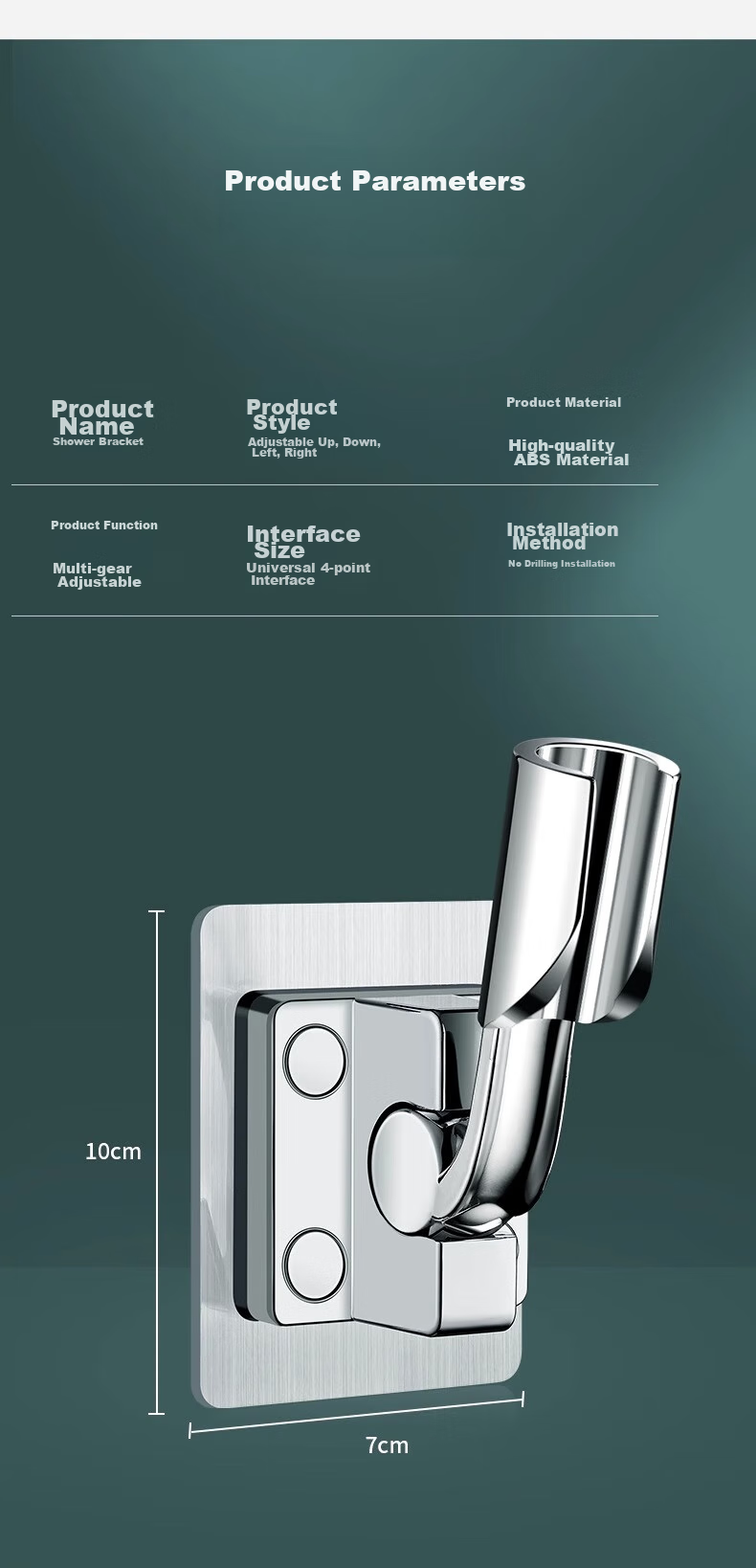 JEPPE Adjustable Shower Head Holder, No-Drill Shower Bracket, Universal Bathroom Shower Head Mount 12