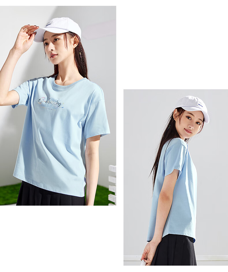 QIAODAN Women's Short-Sleeve T-Shirt, Breathable Summer Round Neck Cotton Sports Casual Tee Top for Wome 12