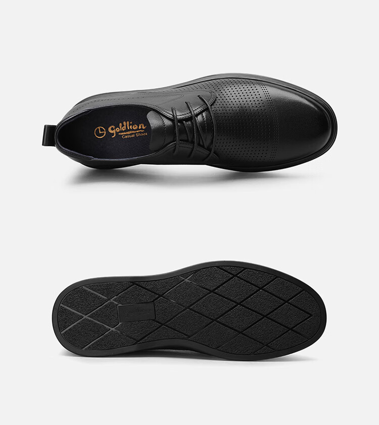 Goldlion Men's Business Casual Shoes Perforated Breathable Sandals Comfortable Durable Leather Shoes G508320203AAD Black Size 44 6