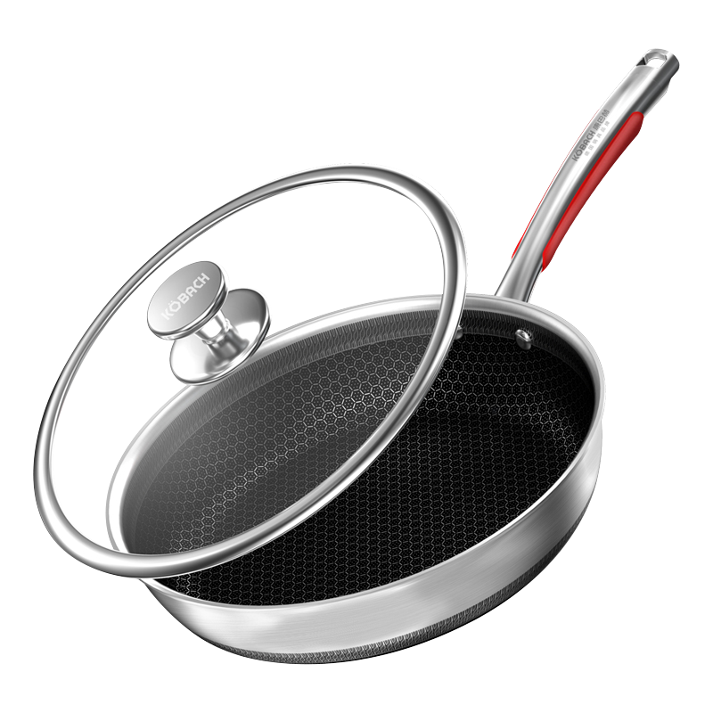 Kobach Non-Stick Frying Pan, 316L Stainless Steel, Flat Bottom Pan, Low Smoke, for Frying Eggs And Steak, Double-Sided Honeycomb Design, Yuchu Model