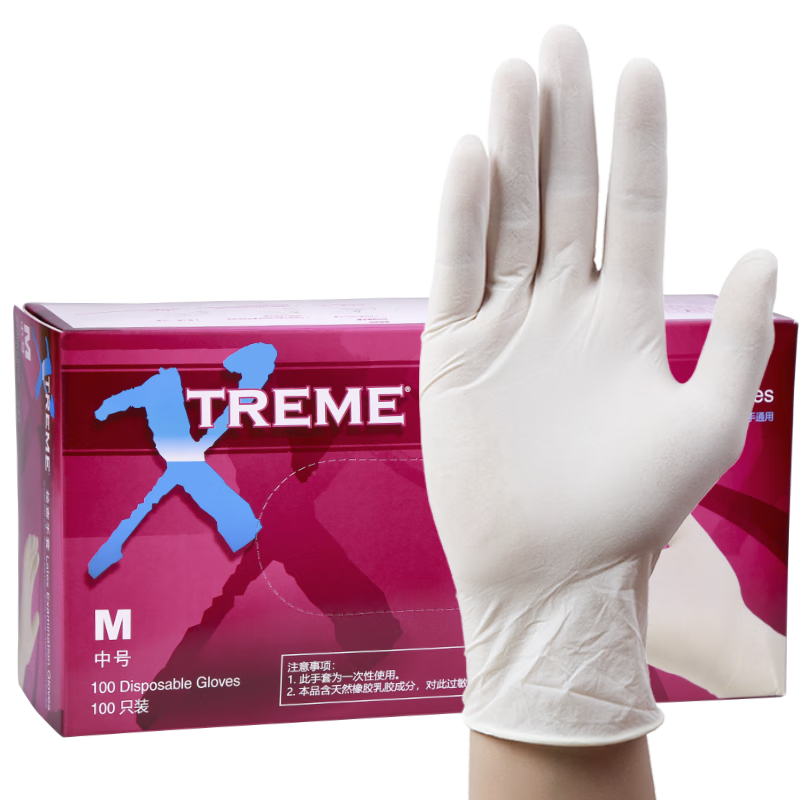AMMEX Disposable Latex Gloves, 100 Medium-Sized Thick Protective Household Cleaning Gloves, Original Imported Rubber Gloves