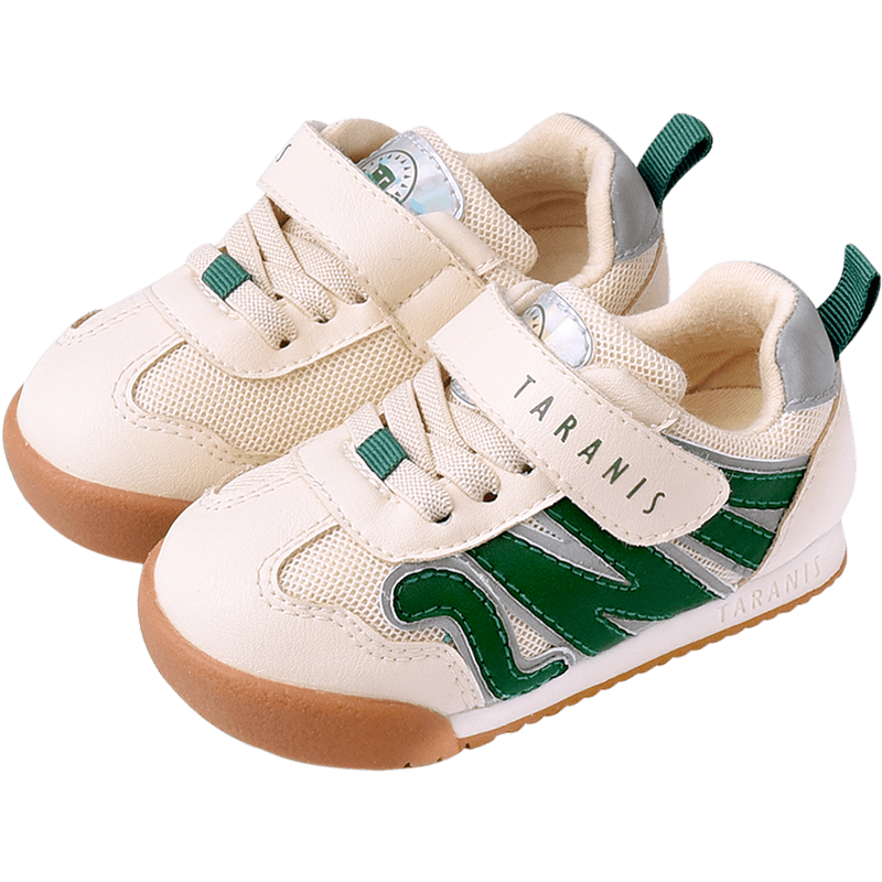TARANIS Spring Children's Shoes, Girls' Toddler Walking Shoes, Soft-Soled Functional Shoes, Baby Shoes, Boys' Breathable Loafers, White And Green, Size 18