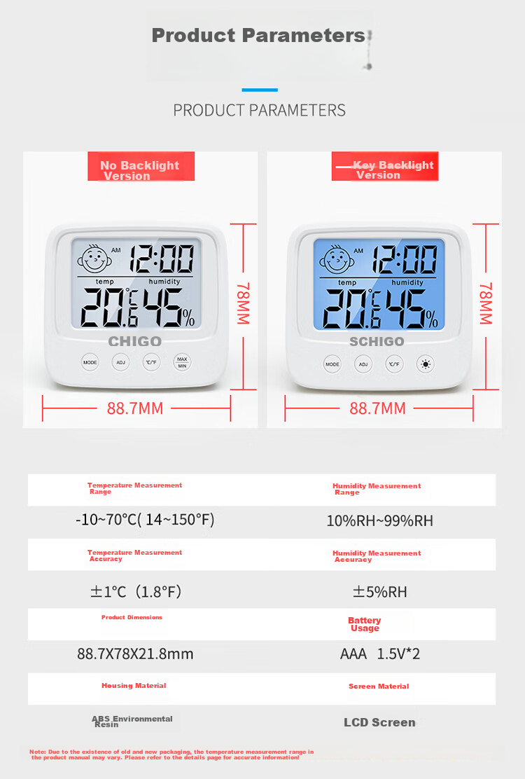 CHIGO Home Electronic Thermometer And Hygrometer for Indoor Office, Baby Room, Time Alarm Clock HTC-1 ABS 18