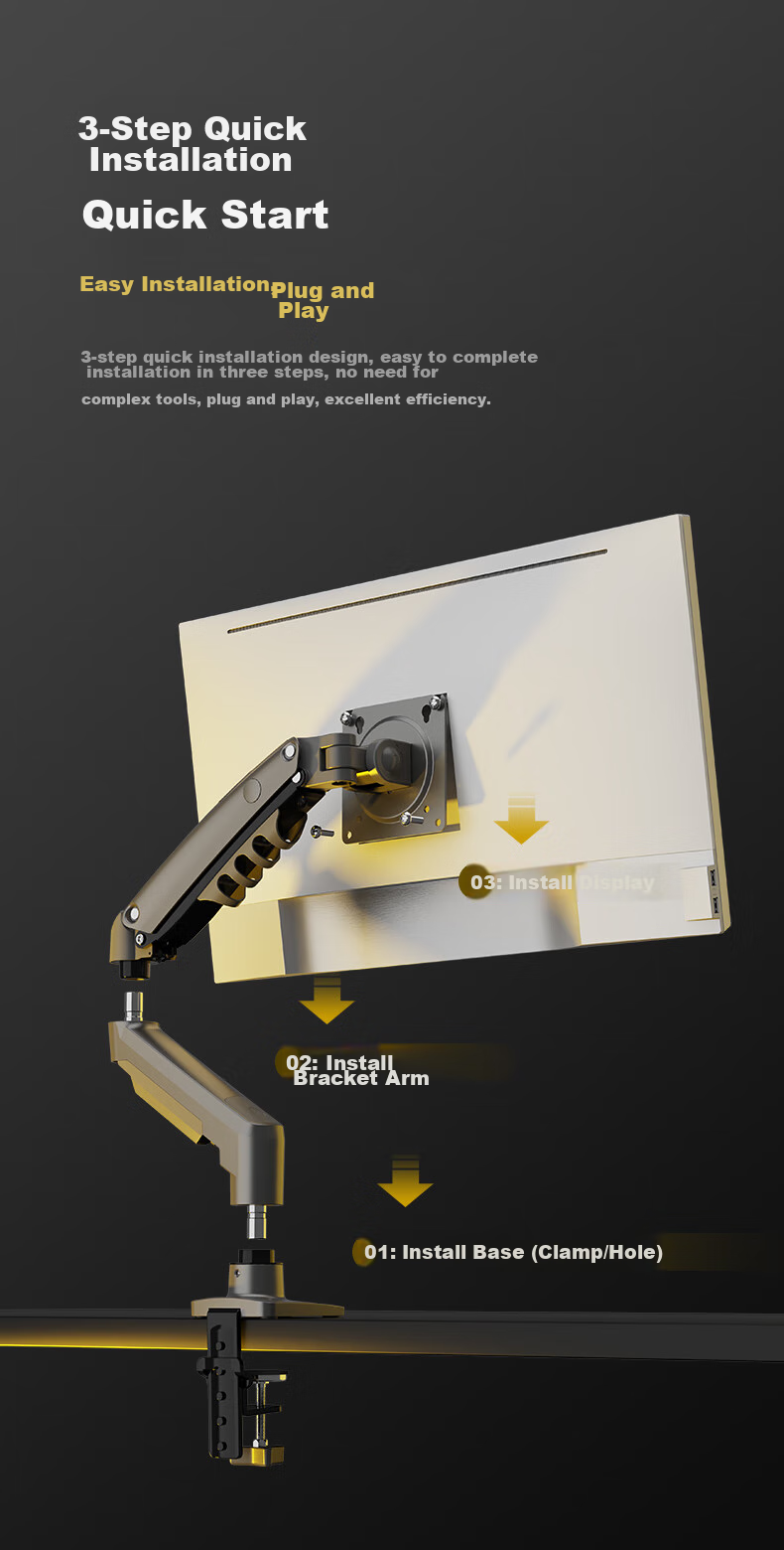 NB Monitor Stand, Mechanical Arm, Computer Desk Clamp Base, No Drilling Required, Screen Lifting And Suspended Support, Height-Increasing Bracket, Suitable for Kexi Zhuowei, 17-32 Inches 6
