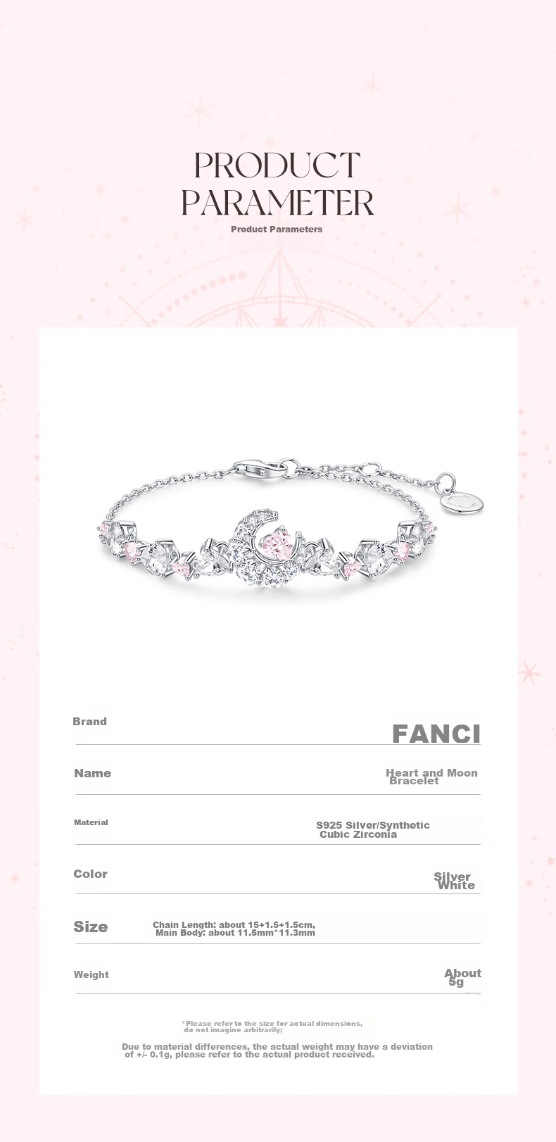 Fanci Silver Bracelet for Women, Heart Moon Couple's Necklace, Birthday Gift for Girlfriend, Anniversary Present 5