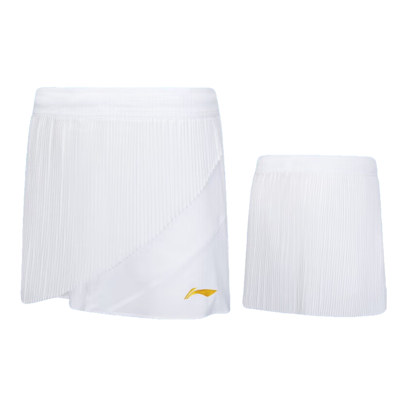 Li-Ning Badminton Dress, Women's Short Skirt, Sports Running Skirt, White ASKU214-2, White, Size M