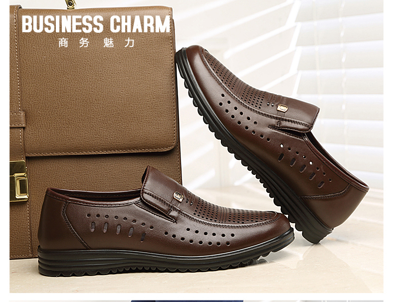 LAORENTOU Men's Summer Business Formal Slip-On First Layer Breathable Driving Shoes LJD587 Black Hollowed Out Size 40 12
