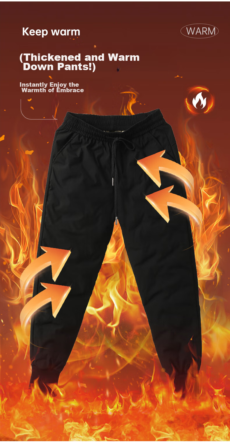 LangSha Black Gold down Pants for Women, Outdoor Wear, Winter Fleece-Lined White Duck Down Pants, Women's Tapered Leg Windproof Cotton Pants, Thickened Warm Trousers 3