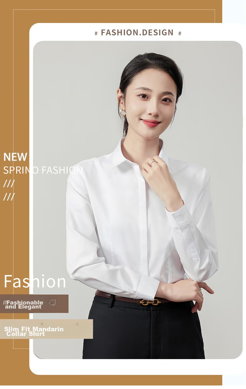XUEXIMAN Long-Sleeve White Shirt, Slim Fit, Square Collar, Suitable for Spring And Autumn, Professional Attire, Formal Wear, Elegant Top, Work Uniform for Wome 1