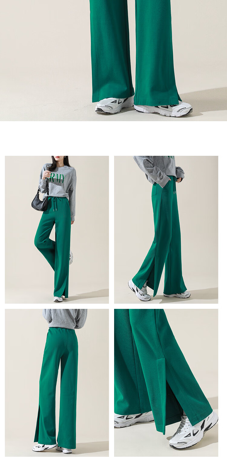 Dme [Knitted Pants] Spring And Autumn Commuter Women's Trousers with Drawstring Elastic Waist Straight Casual Wide-Leg Pants for Wome 17