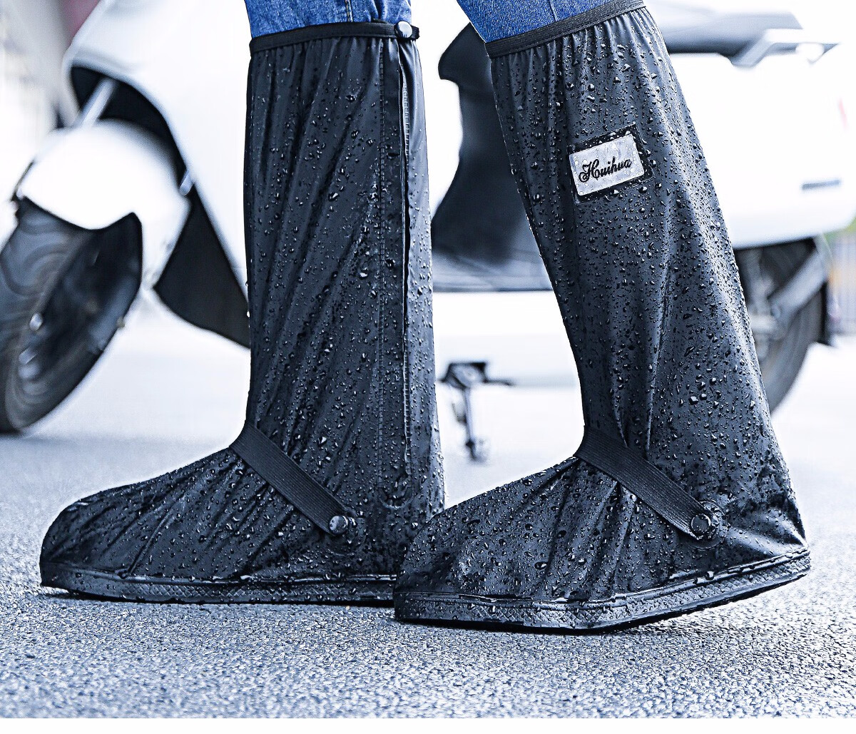 BWNK High-Top Rain Boot Covers, Waterproof Non-Slip Thickened Rubber Sole Wear-Resistant Outdoor Cycling Shoe Covers Rain Boots L Black 12