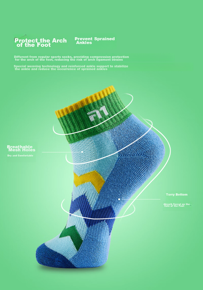 Taan Badminton Socks for Children, Professional Outdoor Sports Socks, Mid-Calf with Terry Bottom, T606 Mixed Colors, Two Pairs Per Pack 2