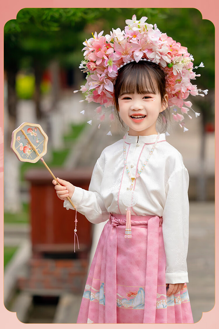 Menghu Yueqing Mountain Hanfu Girls' Spring New Style Children's Chinese-Style Ancient Costume Ming Dynasty Horse-Face Skirt Set, Pink Horse-Face Skirt, Size 100 11