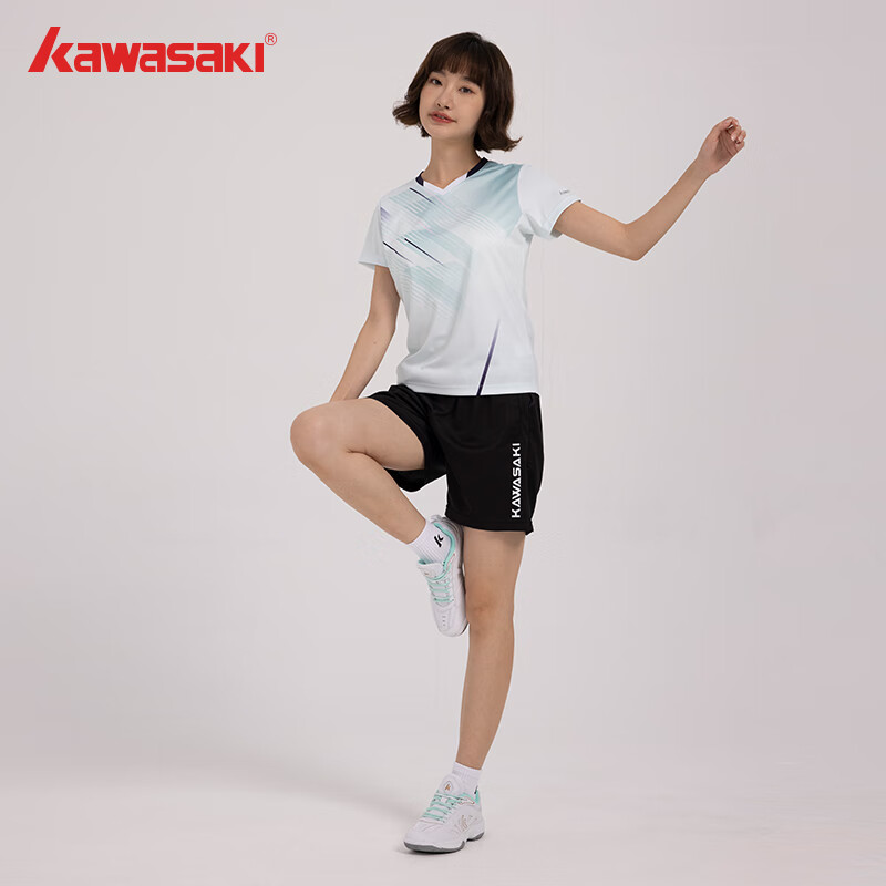 KAWASAKI Badminton Outfit for Women, Professional Sports V-Neck Short Sleeve + Shorts Set B2813, Matcha Green, XL