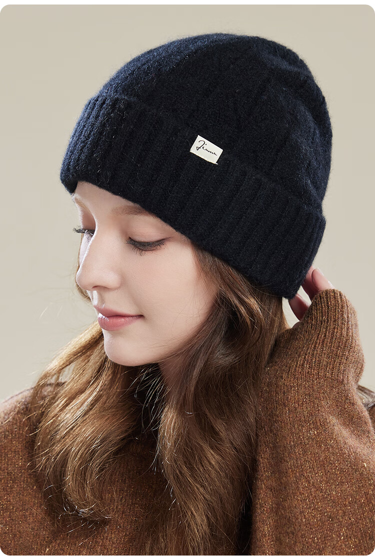 JIUMU Cashmere Warm Knit Hat, Autumn And Winter Woolen Cap, Cold Hat, Winter Hat, Outdoor Ear Protection Cold Cap for Women in Winter 22