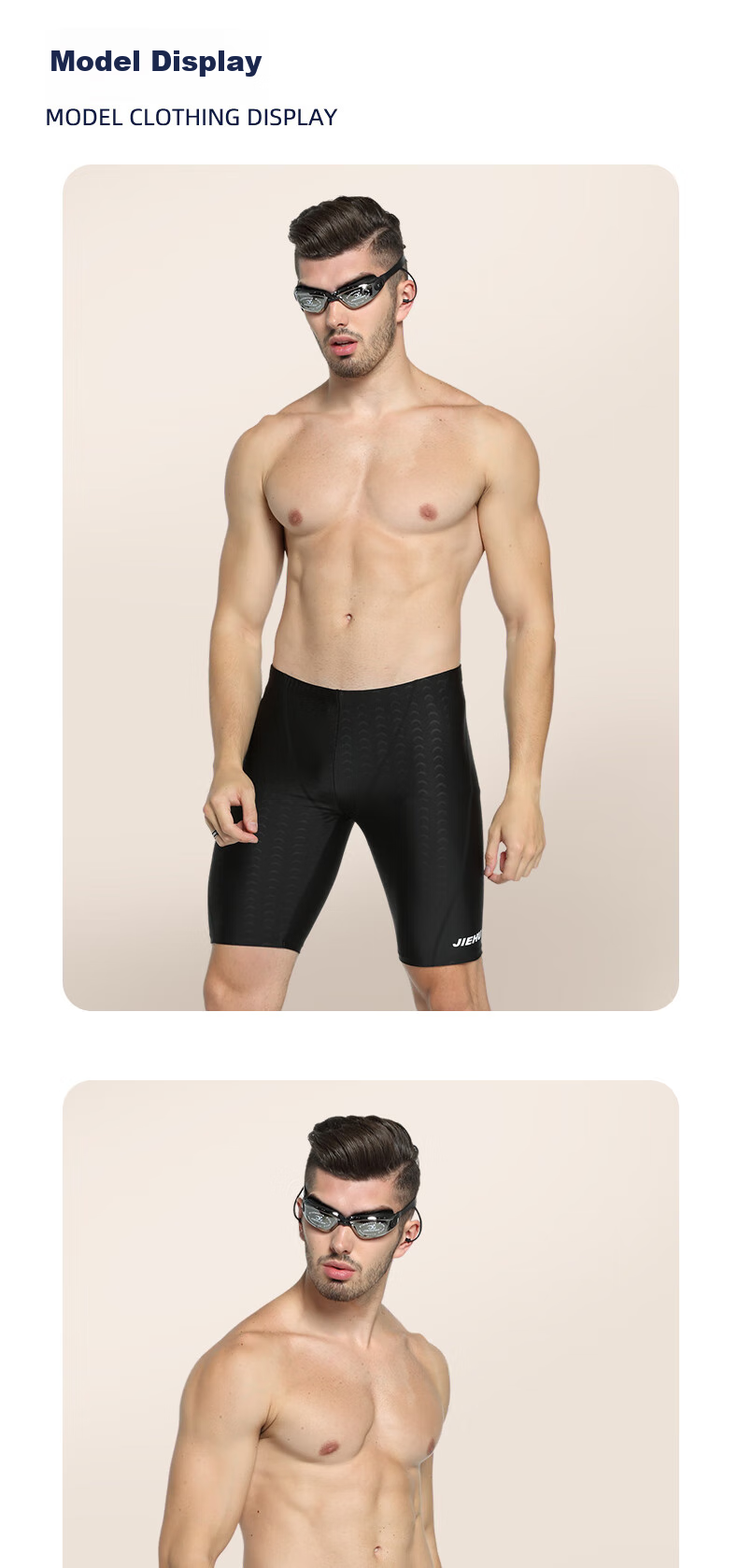 Jiehu Men's Swim Trunks Set with Goggles, Swim Cap, Swim Bag, Nose Clip And Ear Plugs, Five-Piece Anti-Embarrassment Swimming Gear Set for Me 15