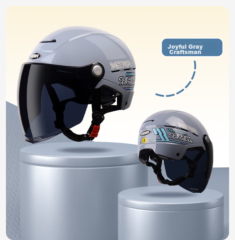 YEMA 3c Certified New National Standard Class A 365S Electric Scooter Helmet, Summer Half-Helmet for Men And Women, Large Size for Big Head Circumference, Motorcycle Safety Helmet, Khaki with Transparent Long Visor 21