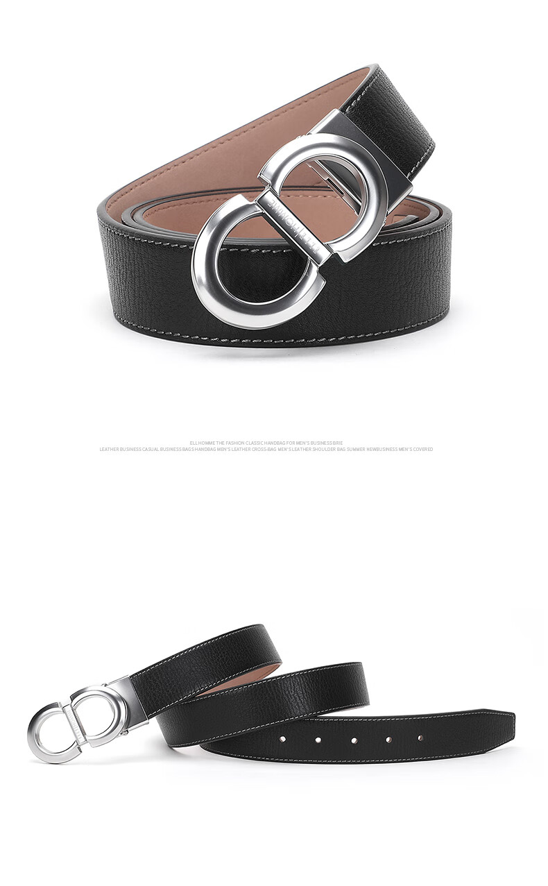 ELLE HOMME Business Men's Leather Belt, Top-Grain Cowhide Buckle Waistband, Hollow Buckle Trouser Belt, Birthday Gift for Boyfriend 8