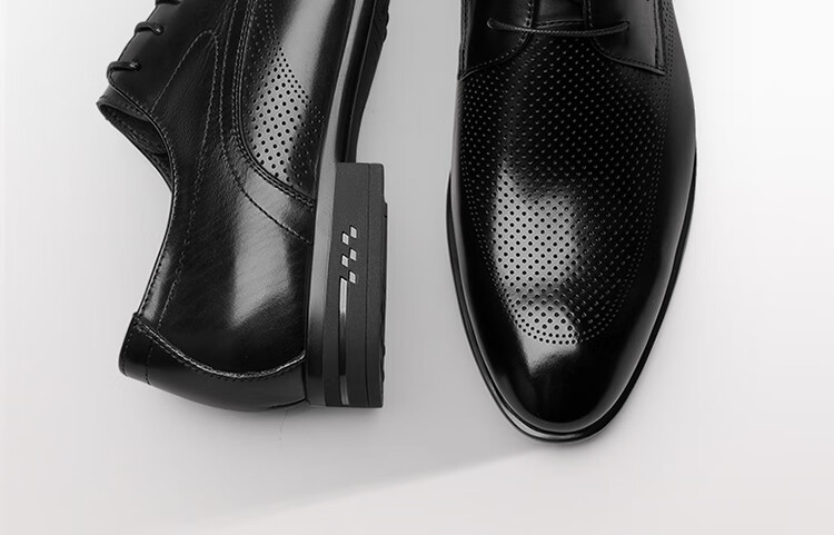 Goldlion Men's Formal Shoes, Fashionable Perforated Breathable Leather Shoes, Comfortable Wear-Resistant Derby Shoes G520320175AAD Black Size 40 4