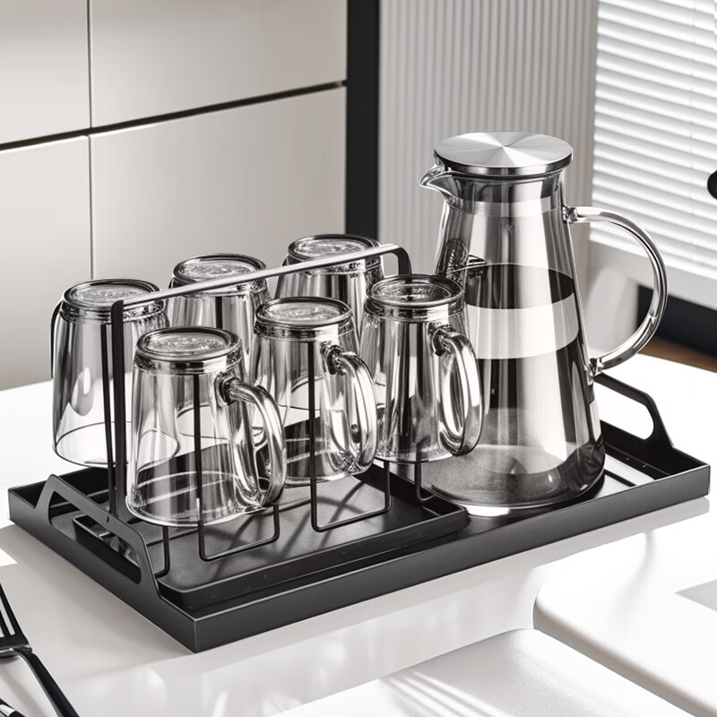 CLITON Glass Cups Heat-Resistant Water Cups Set of 9 for Home Use with Handles, Living Room Tea Cups with Cup Holder