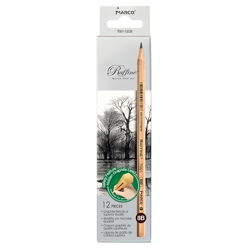 MARCO 8B Sketching Pencils, 12 Pieces, Natural Wood, Professional Art Hexagonal Shaft, Hand-Drawn Sketching Drawing Pencils, Paper Box Packaging, for Students Beginners, Exam Drawing, Specialized 7001-8B Art Sketching
