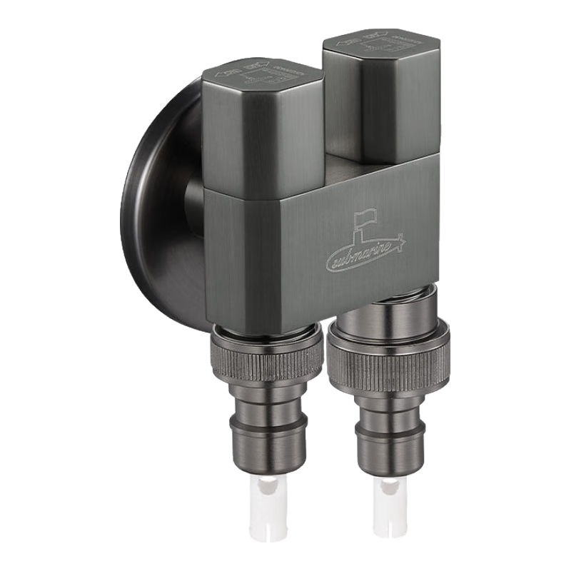 Submarine F408M One-In Three-Way Angle Valve, Brass Double Handle Double Control, 1/2 Inch / 3/8 Inch Universal, with Water Stop Needle, Gun Gray Color