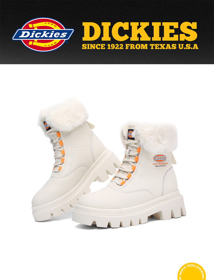 Dickies Women's Snow Boots, Women's Boots, Fleece-Lined Martin Boots, Thickened Warm Cotton Boots, High-Top Casual Boots, Beige, Size 39 1