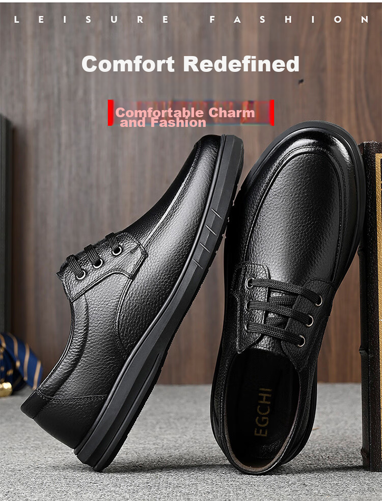 EGCHI Men's Leather Shoes, Business Casual Formal Shoes, Work Wear-Resistant New Style Shoes, Slip-On Style, Size 40, Model 8823 7