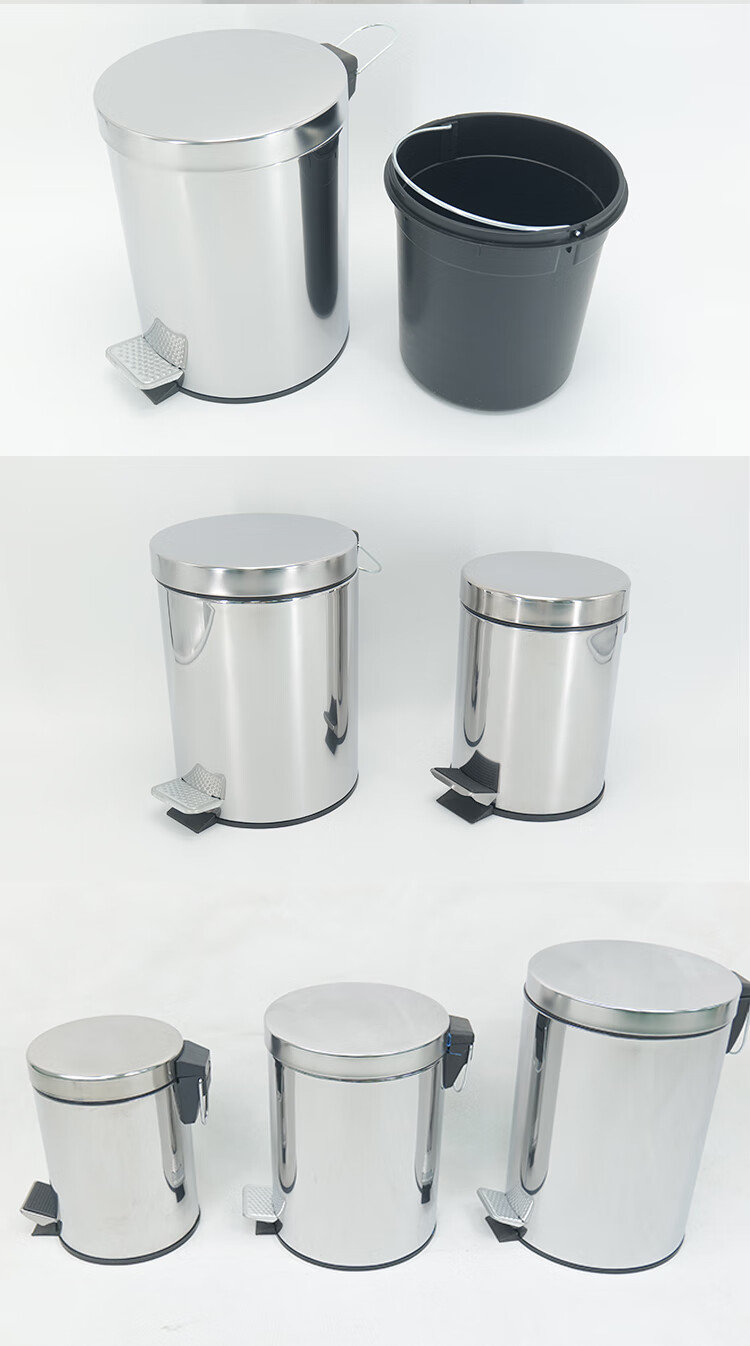 Bingyu Round Foot-Pedal Trash Can with Lid 12L Multi-Functional Stainless Steel Garbage Bin for Bathroom Office Hotel BYQ-545 6