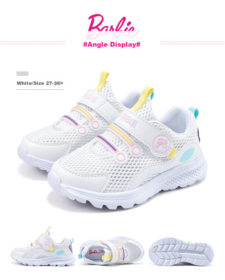 Barbie Children's Shoes, Summer Kids' Sneakers, Girls' Mesh Shoes, Breathable White Shoes DA6301, White, Size 33 11