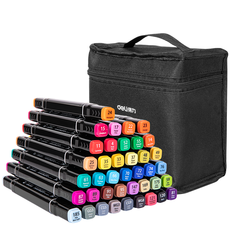 Deli [Back to School Stationery] 40-Color Dual-Tip Quick-Drying Alcohol Markers, Black Cloth Bag Packaging, Student Watercolor Pens, Art Colored Pencils, Drawing Hand-Drawn Tree Graffiti Birthday Gift, Beauty Educatio