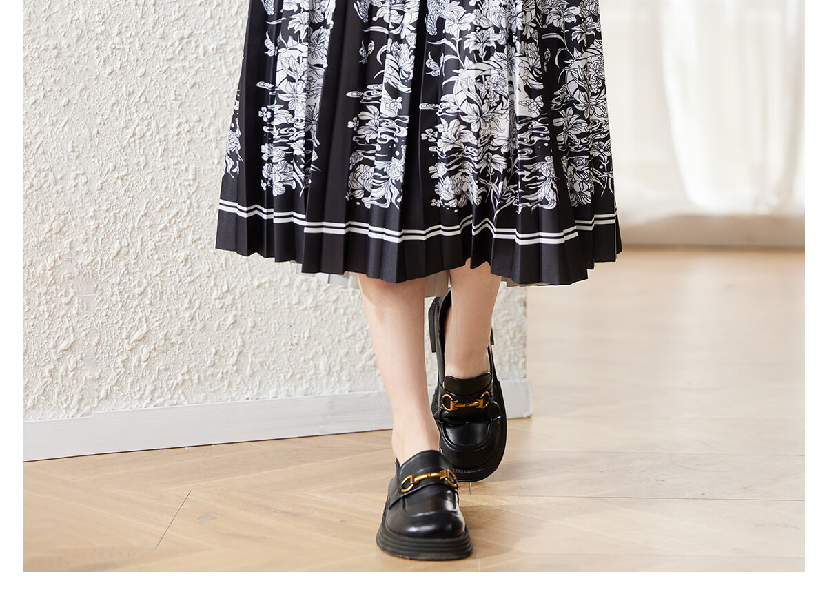 Chushen Oriental Minimalist-Style New Chinese-Style Midi Skirt for Women, Printed High-Waist A-Line Pleated Improved Horse-Face Skirt S143B1423 9