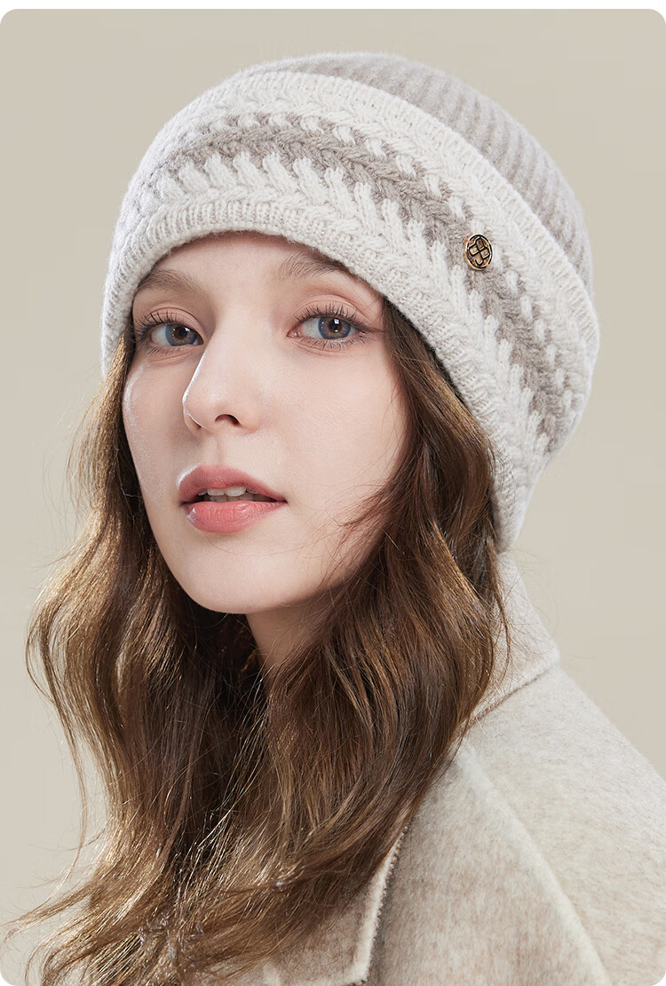 JIUMU Pure Wool Warm Knit Hat, Autumn And Winter Knitted Cap, Cold Hat, Winter Hat, Outdoor Ear Protection Cold-Resistant Cap for Women in Winter 12