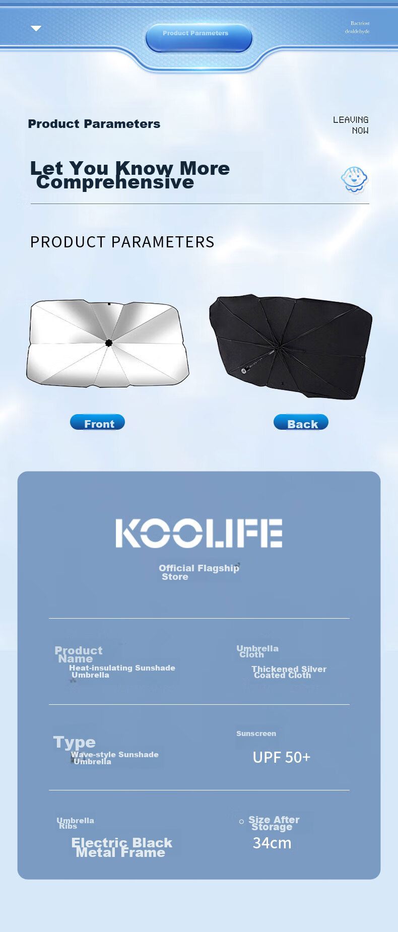 KOOLIFE Car Sunshade, Vehicle Heat Insulation Sun Visor, Foldable Sunscreen Curtain for Car Interior Front Windshield, Upgraded Version with Bendable Handle 21