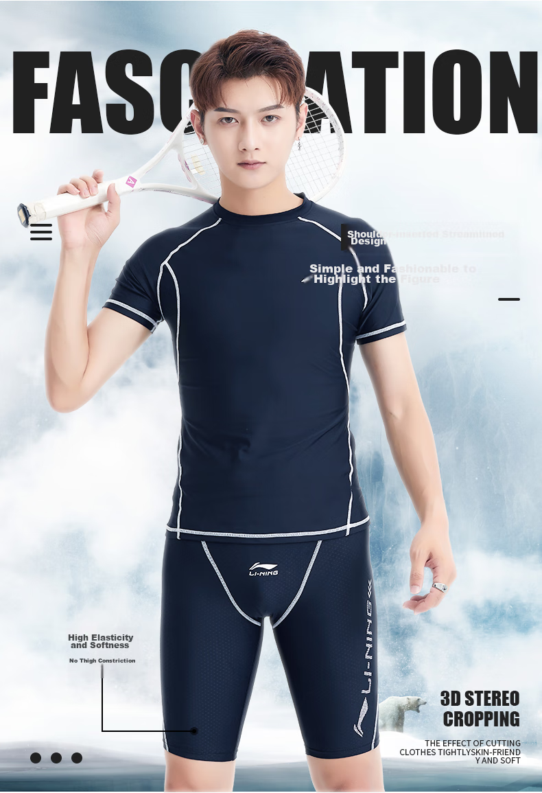 Li-Ning Men's Swimwear Top, Surfing Suit, Comfortable Quick-Dry Diving Professional Training Swimming Gear 433 Black And White XXL 6