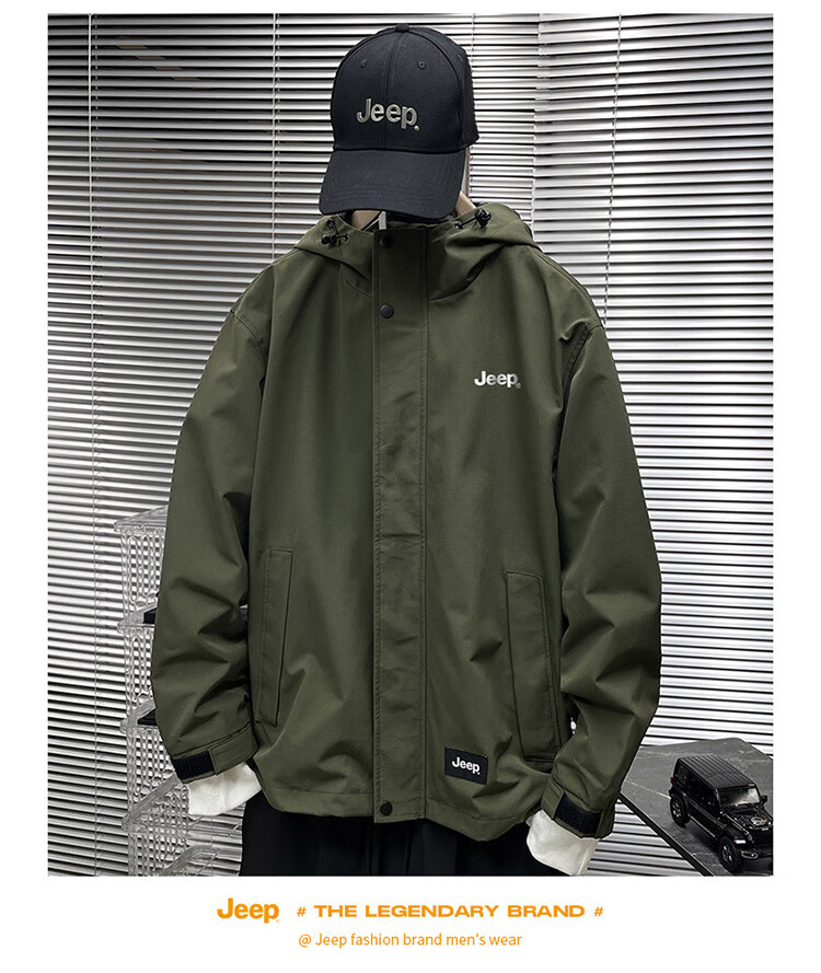 JEEP Men's Jacket, Spring And Autumn Casual Loose Windbreaker Workwear Clothing, Army Green, L 15