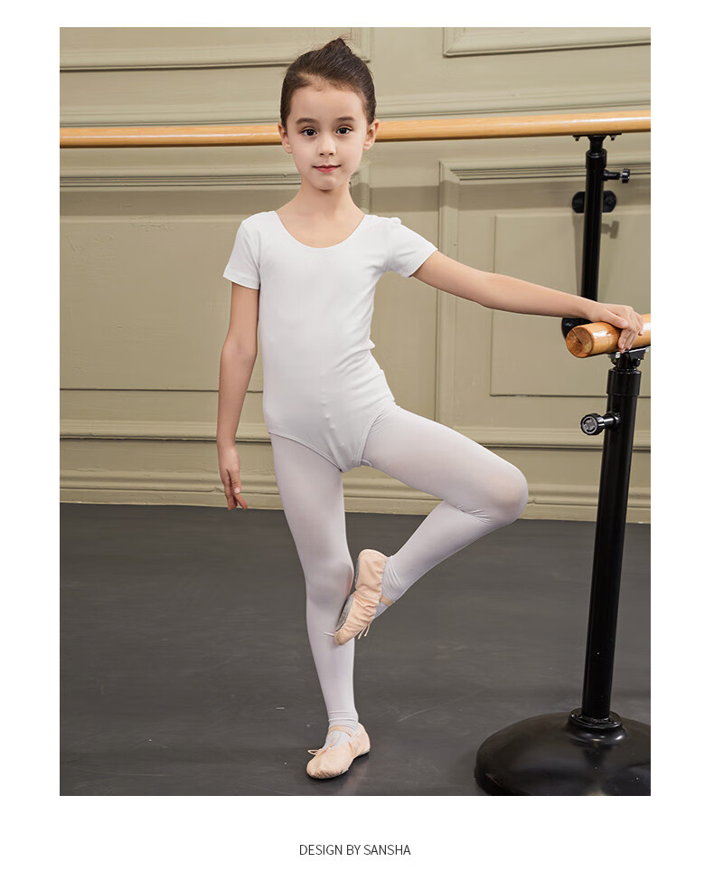 Sansha Children's Dance Leotard Short-Sleeve Ballet Bodysuit for Girls, Light Purple with Open Crotch, Size S 6