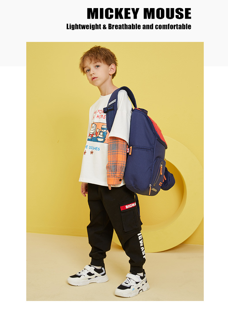 Disney Elementary School Backpack for Grades 4-6, Boys And Girls, Double Shoulder Mickey Mouse Korean Style Casual Backpack SM11751, Rose Red, Large Size 7
