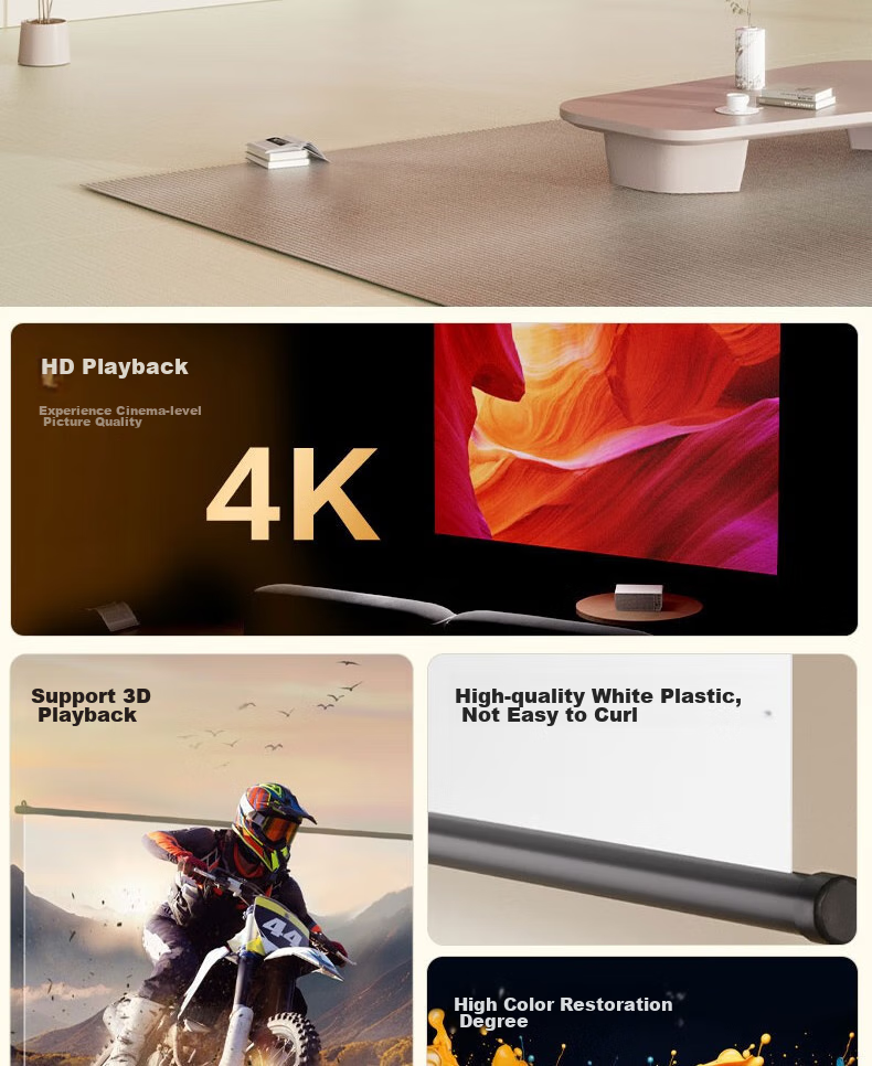 Deli 100-Inch 16:9 White Plastic Wall-Mounted Simple Projector Screen, Projection Screen, Compatible with Jianuo, XGIMI, Dangbei, Xiaomi Projectors Screen 50448 4