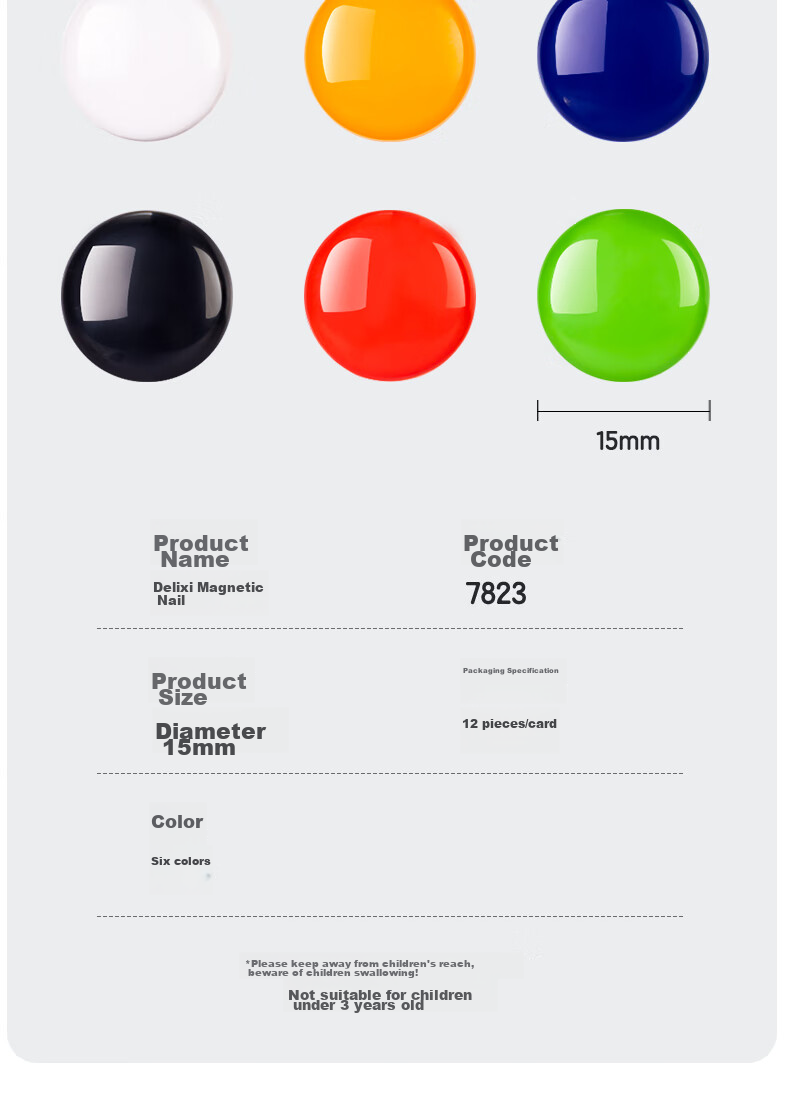Deli 12 Pieces/card Colored Spherical Magnetic Pins, Refrigerator Stickers Whiteboard Accessories Round Magnetic Particles Small Magnetic Buttons Strong Magnet Magnetic Iron Stone Buckle Magnetic Pins Teaching Office Use Children Teachers 7823 7