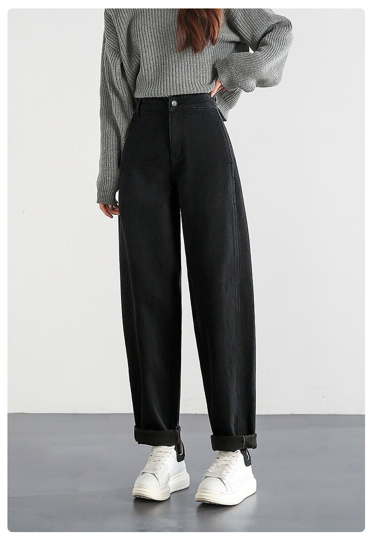 Dme Loose-Fitting Dad Pants Winter Harem Pants Women's Carrot Pants Fleece-Lined Jeans Women's Fleece-Lined Night Black S 37