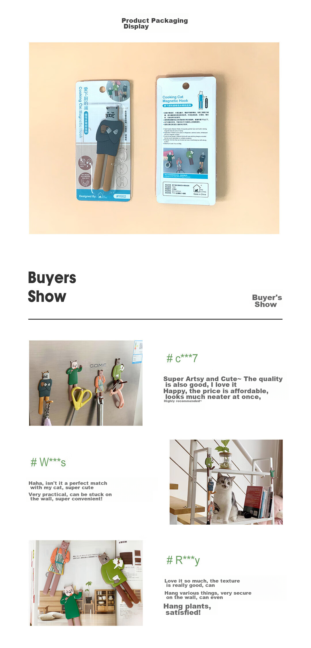 Fanyejia Refrigerator Magnets Hooks, 4 Pieces, No Drilling Required, Magnetic Adhesive Hooks, Cute Cartoon Design, Door Back Kitchen Key Holder, Strong Load-Bearing, Traceless Installatio 9