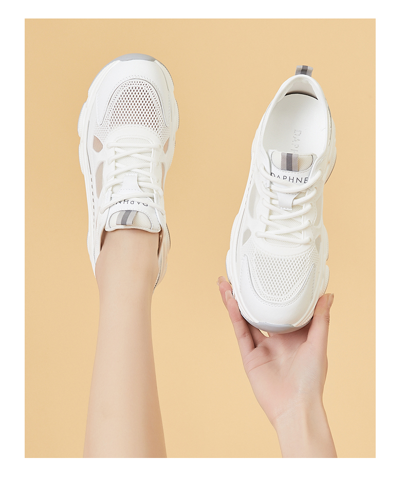 DAPHNE Women's Versatile Sports Casual Shoes, Breathable Mesh Upper, Lightweight Comfortable Thick-Soled Dad Shoes, White Silver, Size 34 6