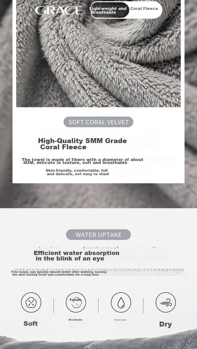 Grace Bath Towel for Women, Summer Absorbent Quick-Drying, Home Use Absorbent for Men, Shower Couple Style Adult Wrap Towel, Gray, 70*140cm 5