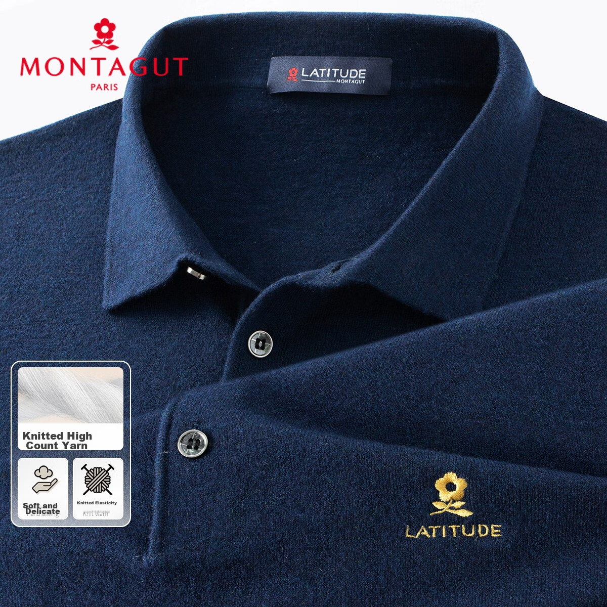 MONTAGUT Horse Year Greeting Autumn And Winter Men's Knit Sweater, Business Versatile Lapel Casual Sweater Men's T-Shirt, Navy Blue, XL